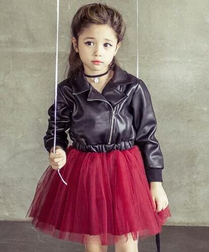 Korean Children And Girls On Behalf Of A Leather Dress Embroidered With Sequins Leather Children Princess Dress - Enfance-Heureuse