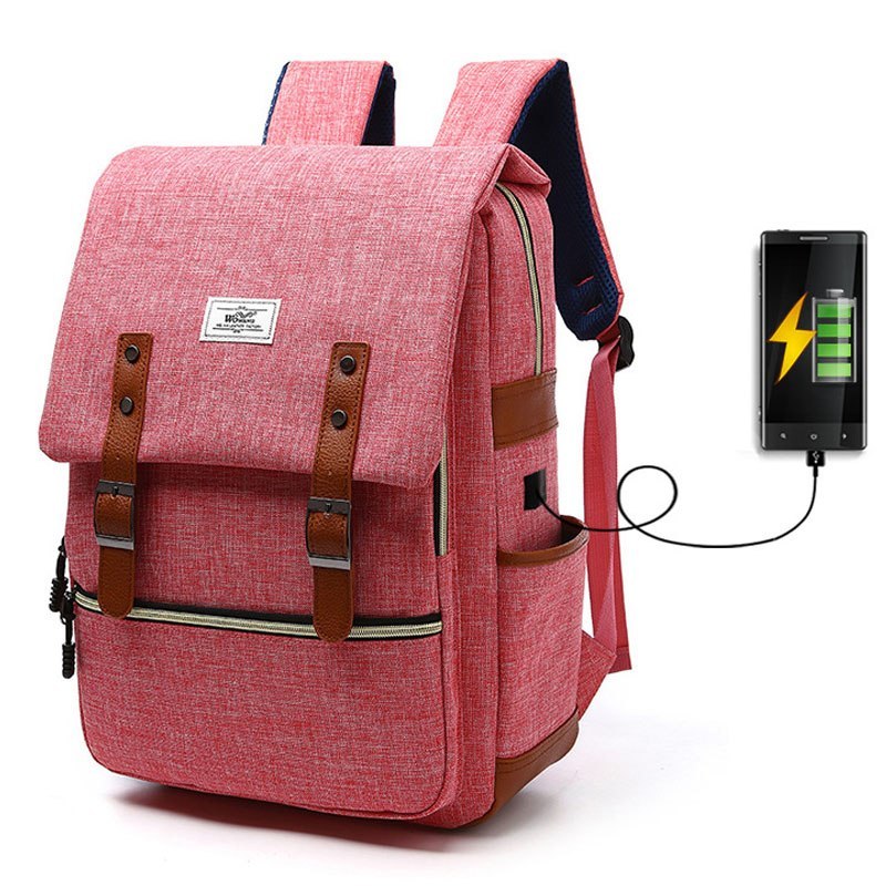 Vintage men women canvas backpacks school bags for teenage girls laptop backpack with USB charging fashion travel - Enfance-Heureuse