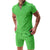 2Pcs Casual Waffle Suit Summer Zipper Lapel Short-sleeved Top And Drawstring Pockets Shorts Versatile Solid Color T-shirt Set For Mens Clothing - Enfance-Heureuse