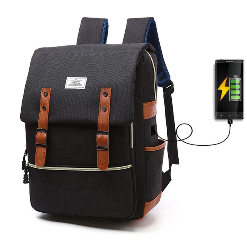 Vintage men women canvas backpacks school bags for teenage girls laptop backpack with USB charging fashion travel - Enfance-Heureuse