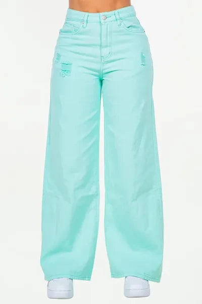 American Bazi High Waist Distressed Wide Leg Jeans