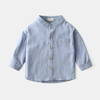 Boys stand collar solid color shirt - Enfance-Heureuse
