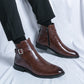 Men's British Style Fashion High-top Leather Shoes Side Zipper Mid-Top Martin Boots - Enfance-Heureuse