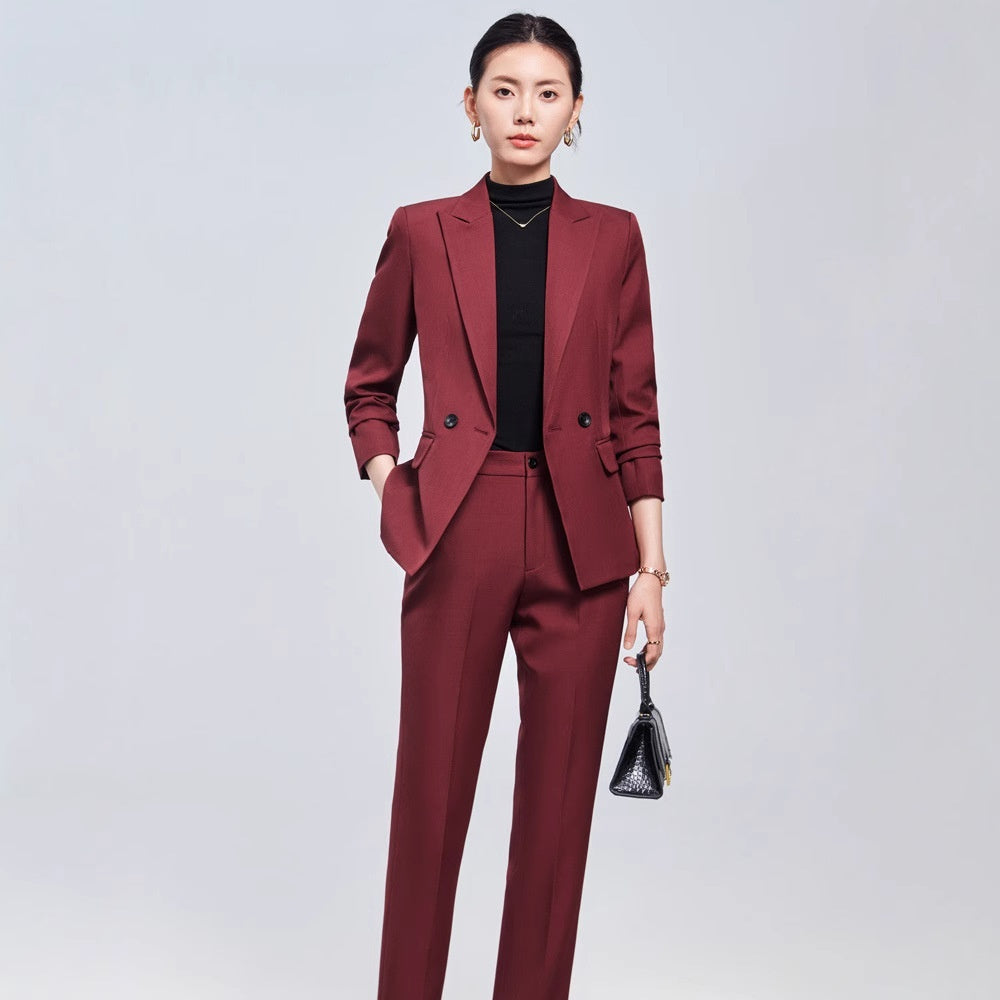 Traje de manga larga con cuello pequeño para mujer, camisa, pantalón y abrigo