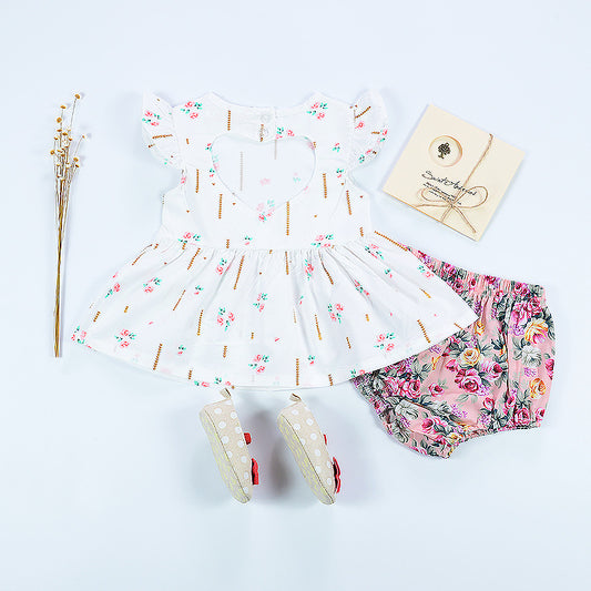 Baby Love Lvkong Dress Female Baby Fly Sleeve Flower Print Dress Cotton Children New Kids Clothing - Enfance-Heureuse