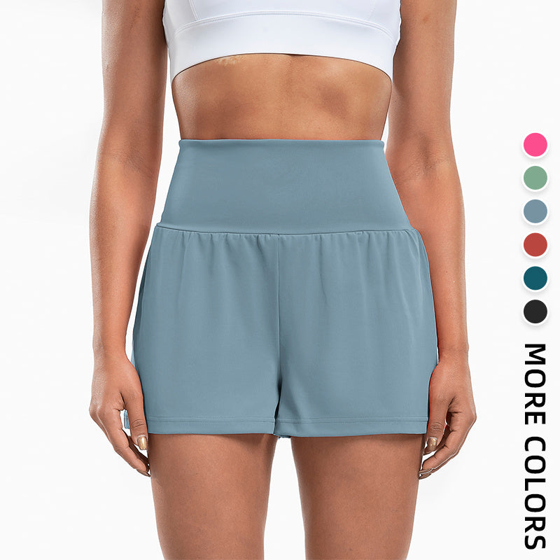 Sports Yoga Shorts High Waist Fake Two-Piece Outdoor Fitness Pants Invisible Dungarees Breathable Quick-Drying Training Wear - Enfance-Heureuse