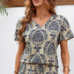 Loose Printed Casual Suit V-neck Short Sleeve Top Elastic Waist Shorts - Enfance-Heureuse