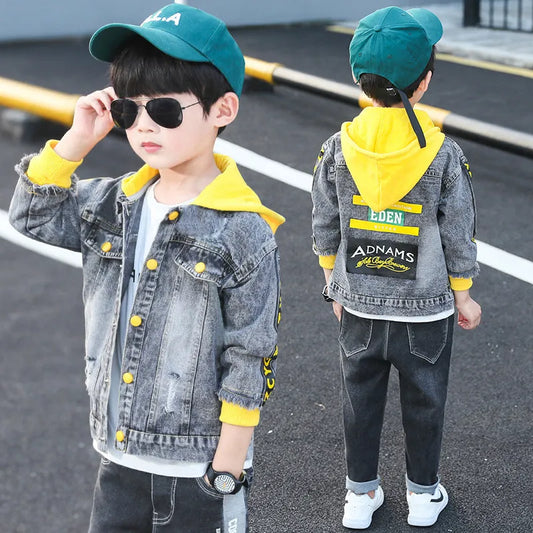 Veste en jean garçon printemps automne sweat à capuche - Enfance-Heureuse
