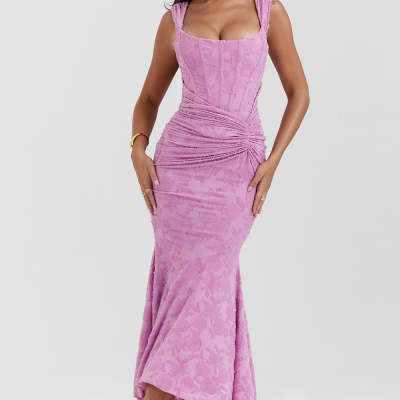 Vestido de noche sexy de Mozision con hombros descubiertos y espalda descubierta para mujer, morado, sin mangas, sin tirantes, fruncido, ajustado, para fiesta y club.