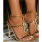 Fashionable Golden Rhinestone Gem Stiletto Sandals Toe High Heels - Enfance-Heureuse