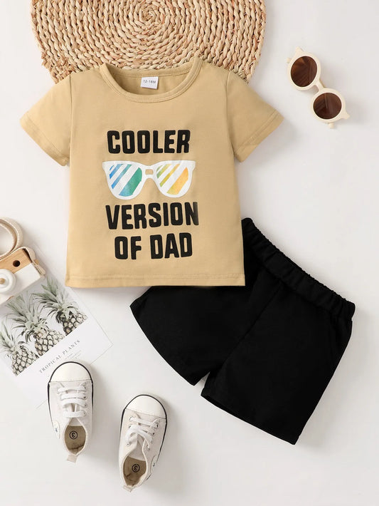 Boys Summer Casual Short Sleeve T-shirt Black Shorts 2-piece Set - Enfance-Heureuse