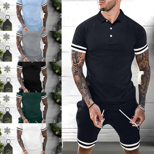 Mens Short Sets 2 Piece Outfits Polo Shirt Fashion Summer Tracksuits Casual Set Short Sleeve And Shorts Set For Men - Enfance-Heureuse