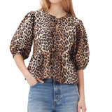 Fashion Printed Shirt Half Sleeve Lace-up Top