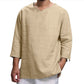 Loose Casual V-neck Top Cotton And Linen Long Sleeve Pullover Shirt Mens Clothing - Enfance-Heureuse
