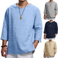 Loose Casual V-neck Top Cotton And Linen Long Sleeve Pullover Shirt Mens Clothing - Enfance-Heureuse