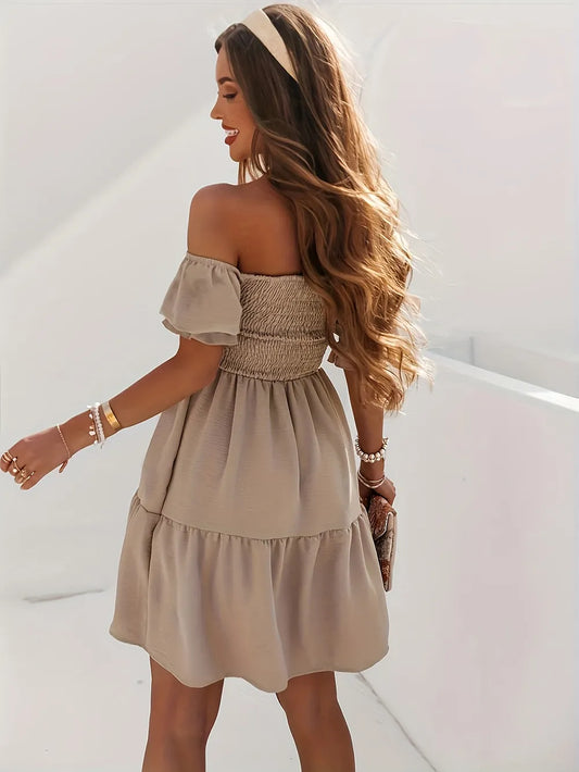 Full Size Ruffled Off-Shoulder Short Sleeve Dress - Enfance-Heureuse