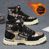 Fleece-lined Warm Martin Boots Worker Boot Men's Motorcycle Boots Student High-top Cotton Shoes - Enfance-Heureuse