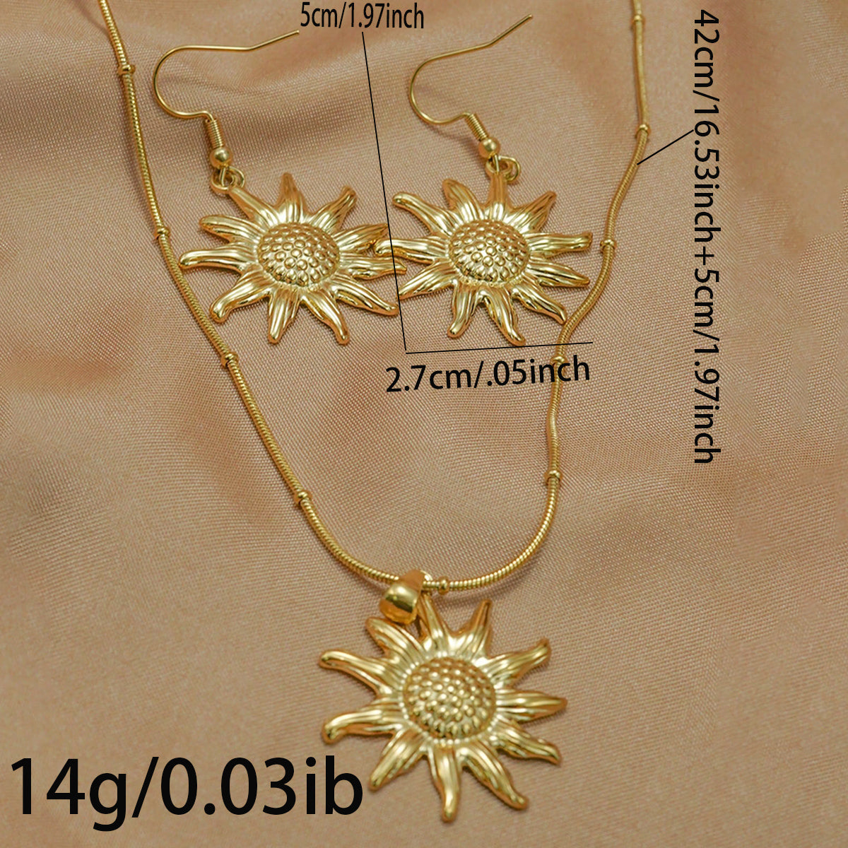 Lxalry 18K Gold Plated Stainless Steel Sun Pendant Necklace And Earrings Set For Women - Elegant Summer Jewelry Gift, Waterproof, Hypoallergenic, Perfect For Birthday, Beach, Wedding, And Daily Wears