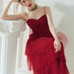 Suspender Spread Chest Temperament Dark Red Flowing Small Dress Long Skirt - Enfance-Heureuse