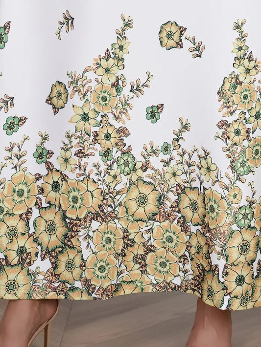 Elegant Flower Diamond Robe Dress - Women's Long Sleeve Round Neck Long Dress - Enfance-Heureuse