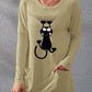Women's Pocket Round Neck T-shirt Printed Loose Long Sleeve Dress - Enfance-Heureuse