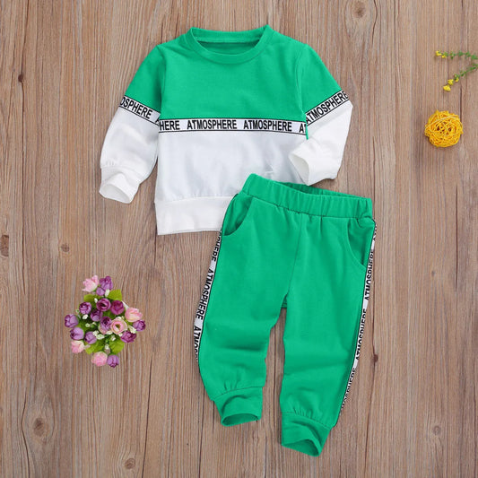 Boys Clothes Suit Long-sleeved Letter Personality Round Solid Color Stretch Trousers - Enfance-Heureuse
