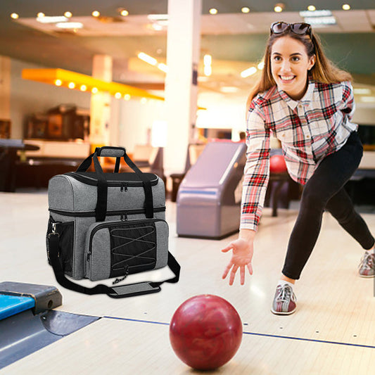 Bowling Bag for 2 Balls Portable Bowling Tote Bag with Padded Ball Holder for Double Ball and Pair of Bowling Shoes up to Mens 16 - Enfance-Heureuse