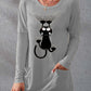 Women's Pocket Round Neck T-shirt Printed Loose Long Sleeve Dress - Enfance-Heureuse