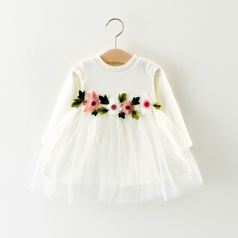 A031 new fall manufacturers selling children waist flowers long sleeved dress princess dress baby skirt - Enfance-Heureuse