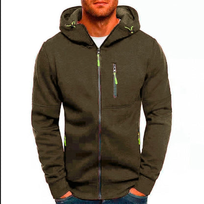 Men's Casual Zipper Hooded Sweater Solid Color Sports Fitness Jackets Cardigan - Enfance-Heureuse