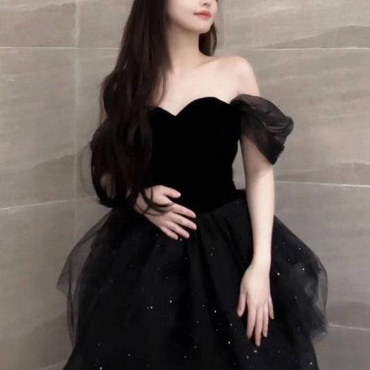 Black Evening Dress Light Luxury Minority French Style Pettiskirt - Enfance-Heureuse