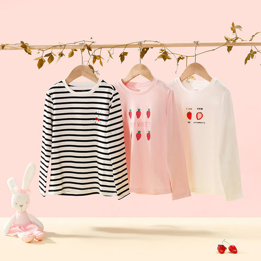 Children's Clothing Girls T-shirts Long-sleeved Girls Big Kids Sweet Cotton Bottoming Shirt - Enfance-Heureuse