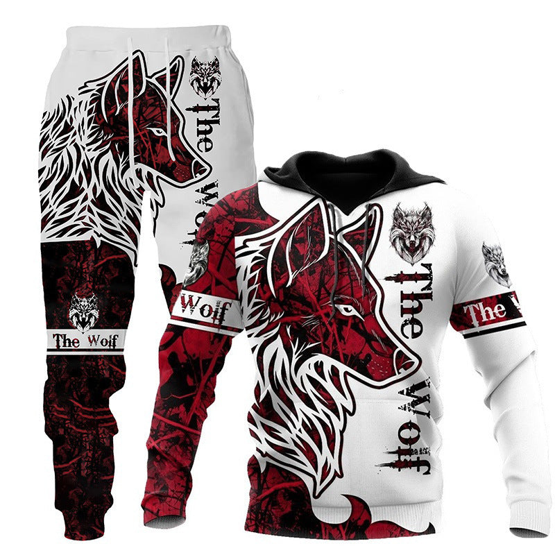 3D Wolf Print Tracksuit Men Sportswear Hooded Sweatsuit Two Piece Outdoors Running Fitness Mens Clothing Jogging Set - Enfance-Heureuse