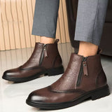 High-top Leather Shoes Height Increasing Shoes 46 Brogue Trendy Ankle Boots - Enfance-Heureuse