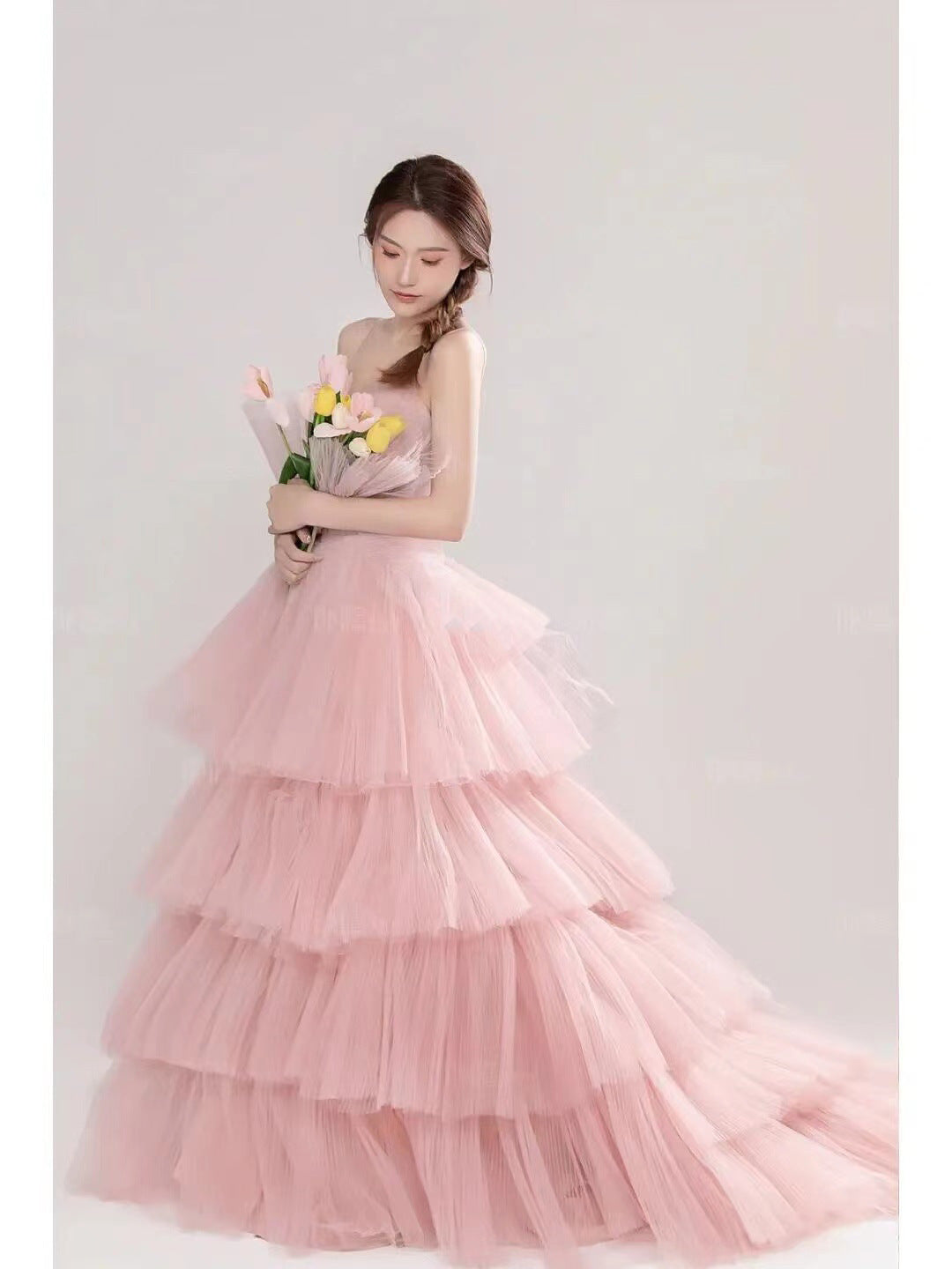 Elegant Girl's Wedding Photography Dress Pink White - Enfance-Heureuse