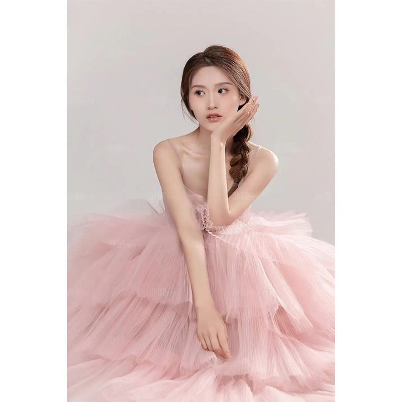 Elegant Girl's Wedding Photography Dress Pink White - Enfance-Heureuse