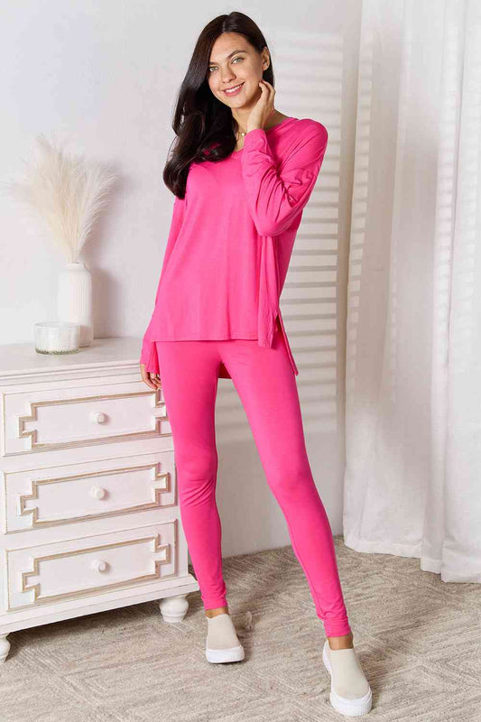 Basic Bae Full Size V-Neck Soft Rayon Long Sleeve Top and Pants Lounge Set - Enfance-Heureuse