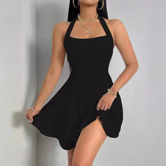 Pure Color Halter Backless Sleeveless Dress