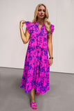 Oh Full Size Ruffled Printed Notched Cap Sleeve Midi Dress - Enfance-Heureuse