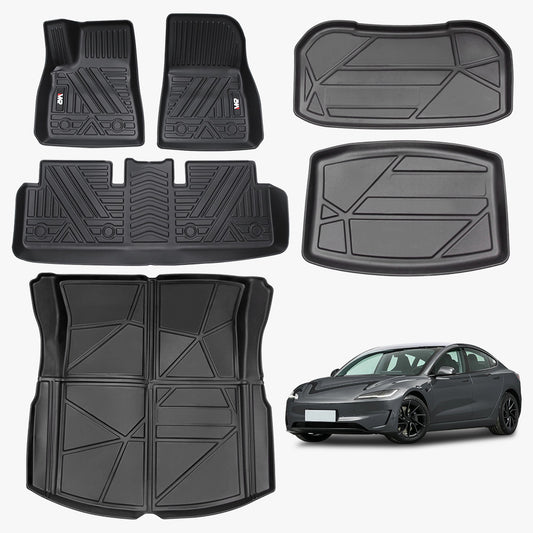 All-Weather TPE Floor Mats For Tesla Model Y 2021-2022 Model 3 2023-2025 - Waterproof, Anti-Slip, Full Coverage Car Floor Liners 6 PCS Set