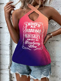 Ladies' Hollowed Out Hanging Neck Cross Printed Casual Camisole Vest - Enfance-Heureuse
