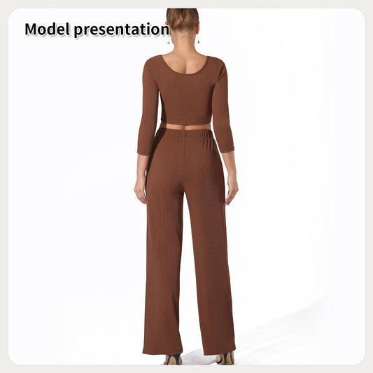 Women's Fashion Simple Solid Color Top Pants Set - Enfance-Heureuse