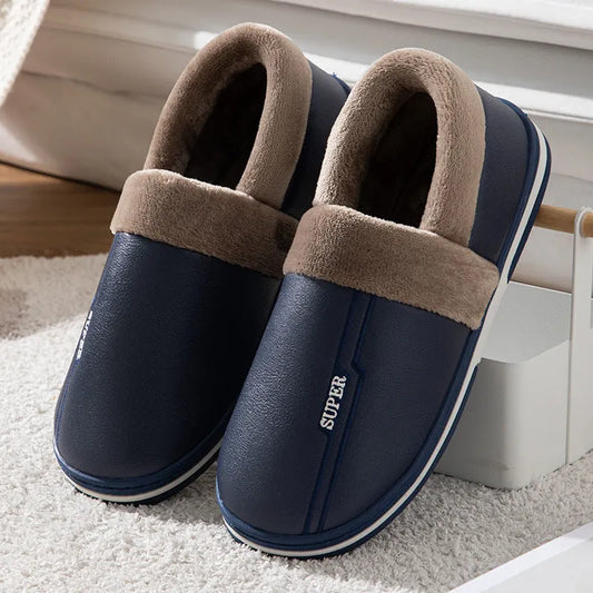 Leather Slippers Waterproof Thick Bottom Indoor Non-slip Warm Shoes - Enfance-Heureuse