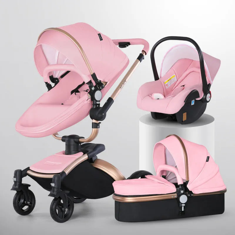 Haute paysage bébé poussette 360 degrés Rotation 3-en-1 panier pliable