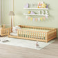 Twin Size Bed Floor Bed With Safety Guardrails And Door For Kids, Natural - Enfance-Heureuse