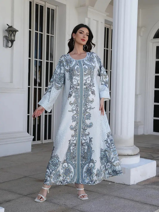 Women's Printed Long Sleeved Robe Dress - Soft And Elastic - Enfance-Heureuse
