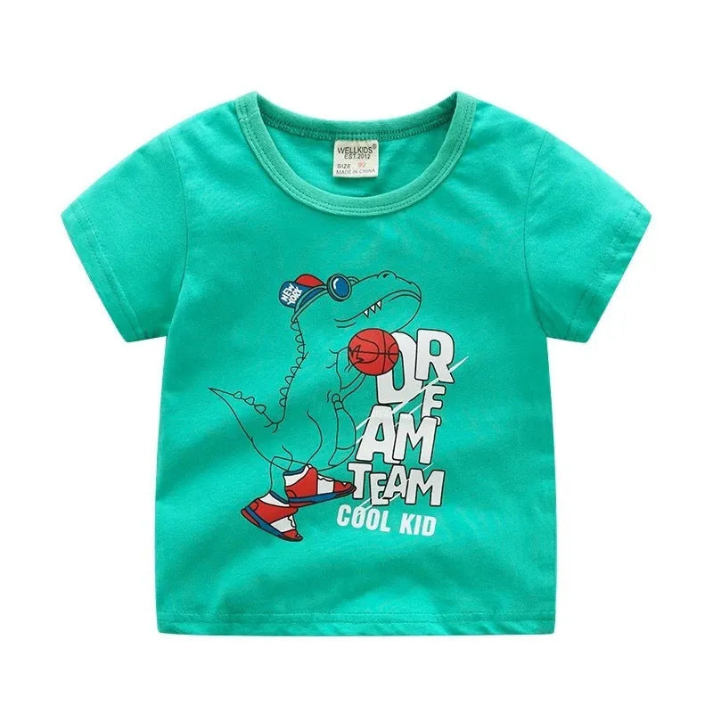 Children's summer cartoon print T-shirt - Enfance-Heureuse