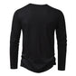 Mens Clothing Long Sleeve T-shirt Fashion Button Henry Collar Tops - Enfance-Heureuse