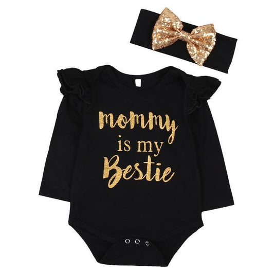English Letter Baby One-piece 2pcs Set Head Scarf Hip-hop Style Suit - Enfance-Heureuse