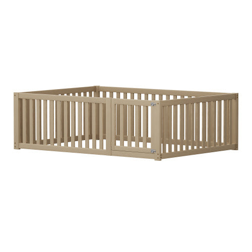 Kinderbett 140 X 200  Holzboden Bettrahmen Mit Zaun Und Tur  Holzfarbe